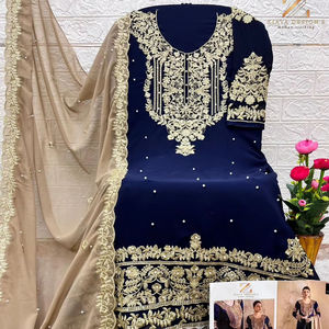 Ensemble Royal d'Hiver Pure Fox Georgette Gharara Moti Séquence Broderie Fantaisie Brodée Dupatta Vêtements Indiens - Product Image 1