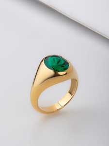 1ชิ้นทำด้วยมือมรกตแหวนหมั้นแหวนทอง14K พลอยอินเดียสำหรับงานปาร์ตี้เครื่องประดับเงินสเตอร์ลิง