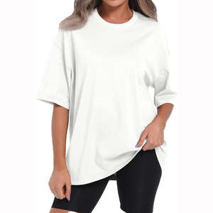 Camisetas de algodón de gran tamaño para mujer, camisetas informales personalizadas de manga corta con cuello redondo para mujer - Product Image 5