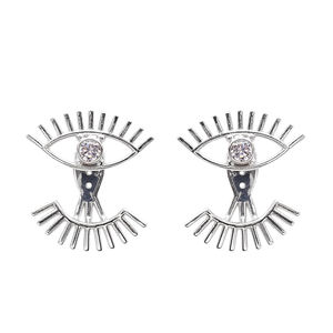 แจ็กเก็ตหูหิน CZ สีขาวดีไซน์แบบมินิมอลต่างหูโรเดียมสำหรับผู้หญิงเครื่องประดับเงินสเตอร์ลิงทำด้วยมือสำหรับ925 - Product Image 1