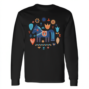 Camiseta de Manga Larga con Diseño Folclórico del Caballo Dala Sueco de la Tradición Nórdica Dalecarlian para Promociones - Product Image 2