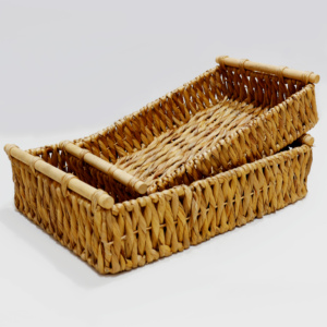 Lot de 2 paniers de rangement en jacinthe d'eau tissés à la main, poignées, design moderne et écologique, Artex Dong Thap, vente en gros - Product Image 2