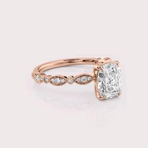 Anillo de Compromiso con Diamante Cultivado en Laboratorio con Certificación IGI, Corte Cojín, Oro Blanco/Rosa y Amarillo de 9K, Anillo de Novia Vintage - Product Image 2