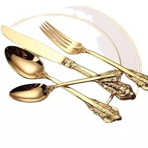 ชุดช้อนส้อมสแตนเลสเงาวาวพร้อมที่จับฝังกระดูกชุดเครื่องใช้บนโต๊ะอาหารโลหะตกแต่งที่จับทองเหลือง - Product Image 5