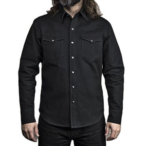 Suministro de fábrica 100% algodón pesado hermosas camisas de lona camisas de manga larga de lona para hombres Lona de un solo botón sólido personalizado - Product Image 1