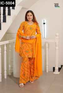 Indian Ethnic Wear Fancy Faux Georgette Print With Back Pattern Ready to Wear Salwar Kameez Suit with Bandhani Print Dress - Product Image 3