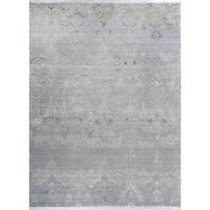 Tapis en laine et soie noués à la main Aurora gris et noir, motif médaillon rectangulaire en puzzle pour la maison, le couloir, le salon, modèle SKWS-104 - Product Image 1