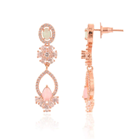 Ensemble de boucles d'oreilles et collier en pierre de cristal rose et bleu plaqué or Aqua et Quartz Rose ensemble de bijoux en pierre de mariée indienne pour femmes