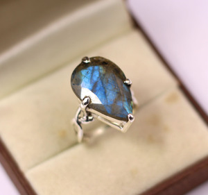 แหวนเงินสเตอร์ลิงสำหรับทุกเพศและ925เครื่องประดับสำหรับผู้ชายและผู้หญิงทำจากลาบราดอไรต์ธรรมชาติ - Product Image 1