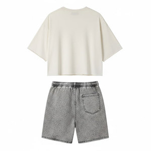 Ensemble décontracté pour homme de qualité supérieure, t-shirt à manches courtes à texture côtelée, short confortable, design minimaliste, vêtements d'été 100% coton - Product Image 2