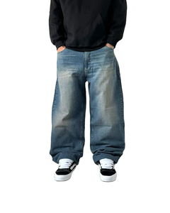 Pantalones vaqueros de moda personalizados de alta calidad para hombres, pantalones vaqueros para niños con diseño holgado y holgado teñido liso, crea tu propio estilo - Product Image 1