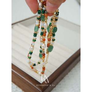 Collana di perle turchesi verdi con catena in oro anti-ossidazione, stile bohémien, regalo per lei - Product Image 1