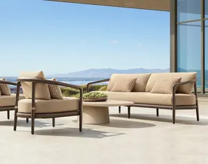 Set Sofa luar ruangan aluminium, furnitur logam tali anyaman teras untuk teras taman, teras, mewah