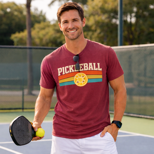 T-shirt de pickleball rétro, sport, 62% polyester, 33% rayonne, 5% élasthanne, col rond, manches courtes, respirant, coupe classique, tricot uni - Product Image 5