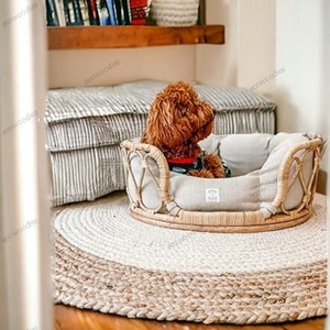 Lit de bébé rond en osier et bambou naturel de luxe moderne pour animaux de compagnie, fabriqué à la main, lit confortable pour animaux de compagnie pour le voyage avec motif animal pour chiens - Product Image 4