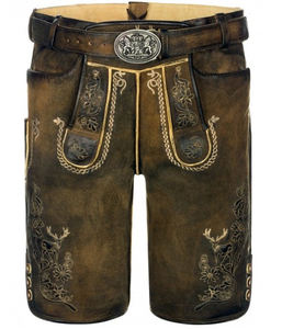 Shorts en daim de chèvre respirant à carreaux bavarois pour homme, avec broderie et fermeture boutonnée, toutes tailles, pour l'Oktoberfest - Product Image 2