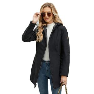Manteau d'hiver imperméable en polyester avec fermetures éclair, poches longues, capuche, style bureau, décontracté, grande taille, vente en gros - Product Image 1