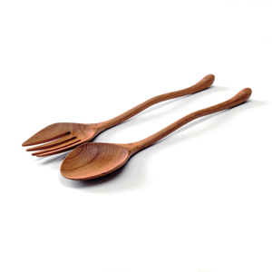 Serviteurs à salade en résine d'acacia blanc Ensemble de cuillères à salade en bois faites à la main Fourchettes Ustensiles Cuillère de cuisine Cadeau - Product Image 5