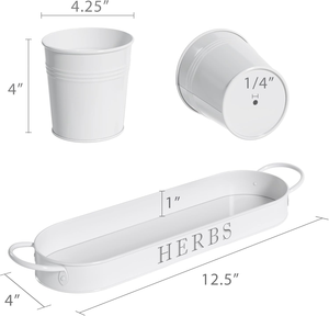 Lot <span class=keywords><strong>de</strong></span> 3 jardinières d'herbes en métal avec plateau, pots <span class=keywords><strong>de</strong></span> jardin d'herbes d'intérieur <span class=keywords><strong>pour</strong></span> <span class=keywords><strong>rebord</strong></span> <span class=keywords><strong>de</strong></span> fenêtre <span class=keywords><strong>de</strong></span> cuisine, pots <span class=keywords><strong>de</strong></span> fleurs en étain blanc avec poignées - Product Image 2