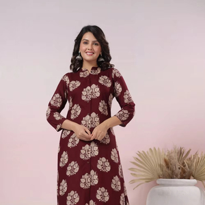 Bollywood estilo Kurta mujeres algodón verano fiesta Floral estampado largo Kurti conjunto con pantalón pesado diseñador Kurti traje para mujer - Product Image 1