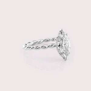 Marquise Cut Lab Grown Diamond Engagement <b>Ring</b> with Twisted Rope <b>Band</b> in Solid 925 Sterling Silver - Product Image 3