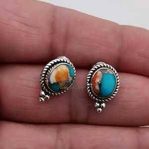 925 Sterling Silver Oyster Turquoise Stud <b>Earrings</b> Handmade Natural Copper Turquoise Oval <b>Posts</b> Fashion Jewelry - Product Image 3