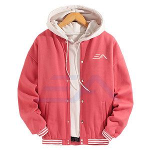 Blouson universitaire homme de haute qualité, dernière conception, respirant, écologique, coupe oversize, col montant, logo frontal, en coton et laine - Product Image 1