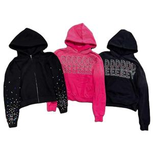 2025 nouveauté français éponge pierres précieuses sweats à capuche vierges haute qualité hommes Streetwear fermeture éclair strass poids lourd hommes à capuche - Product Image 3