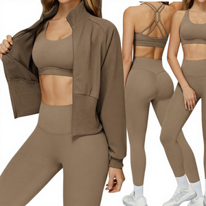 Ensemble de survêtement et leggings de yoga pour femme, avec logo personnalisé, effet délavé, respirant, pour l'hiver, avec taille élastique - Product Image 1