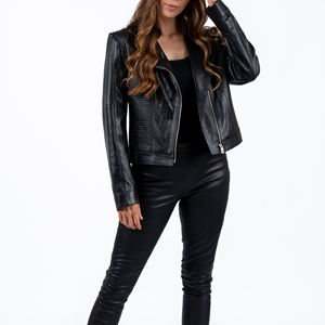 Chaqueta de Cuero para Mujer de Talla Grande con Cuello Alto, Chaqueta de Cuero de Alta Calidad Transpirable con Logotipo Personalizado - Product Image 4