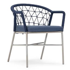 Silla de comedor nórdica moderna de marco de aluminio con cuerda tejida y cojín a prueba de Sol para un comedor contemporáneo elegante - Product Image 1