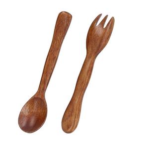 Lot de 4 cuillères réutilisables en bois de mangue couverts écologiques pour la maison comprenant une fourchette, un couteau et une cuillère - Product Image 2