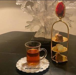 จานเสิร์ฟชาและกาแฟไข่มุกพร้อมจานรองแก้วทรงกลมที่เข้ากันชุดถาดแบบฝังหรูหราสำหรับใช้ในบ้านร้านกาแฟหรือเป็นของขวัญ - Product Image 3