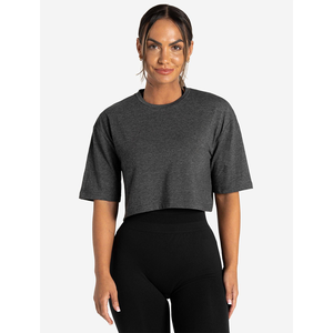Top corto personalizado para mujer, camiseta suave elástica de marga de carbón, elegante, informal, para Yoga, gimnasio, Fitness, hombros caídos, corto de verano - Product Image 1