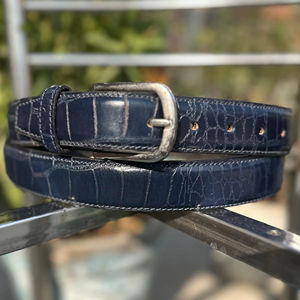 Elegante Cinturón Azul con Hebilla de Hierro Estilo Western, Longitud Ajustable, 3.5cm de Ancho, para Oficina y Atuendos Casuales - Product Image 1