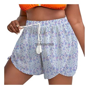 Pantalones Cortos de Algodón Personalizados con Estampado de Bloques, Cintura Elástica con Cordón, Cómodos para Dormir o para la Playa - Product Image 1