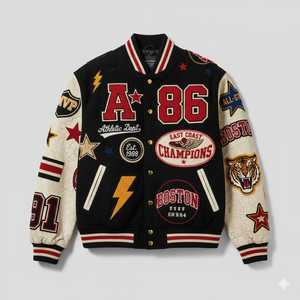 Veste universitaire en laine méltée luxueuse, manches en cuir de vachette personnalisées, blouson bomber de qualité supérieure, vêtements pour hommes - Product Image 4