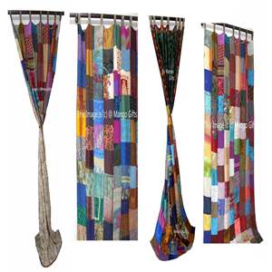 Rideaux en patchwork de sari indien en soie, décoration bohème, multicolore, thème hippie, décoration intérieure, cantonnières - Product Image 5