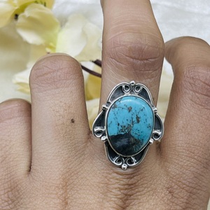 925 Sterling Silver Bohemia Wedding <b>Ring</b> Vintage Handmade Designer <b>Ring</b> with Natural Stone Handcrafted Natural <b>Turquoise</b> <b>Ring</b> - Product Image 3