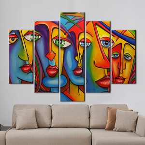 Décoration murale abstraite avec des silhouettes humaines - Impression sur toile de visages colorés modernes, lot de 5 : Galerie d'art sur toile tendue - Product Image 1
