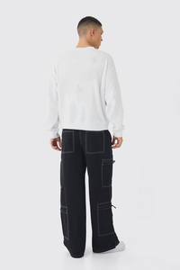 Sudadera de cuello redondo de gran tamaño con serigrafía bordada personalizada, ropa de calle elegante con hombros caídos, sudaderas con capucha de algodón 100% - Product Image 2