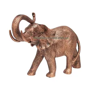 Copper Plated Engraved Metal Elephant Figurine Statue Trunk up Elephant Sculpture Perfect Piece for Decoration