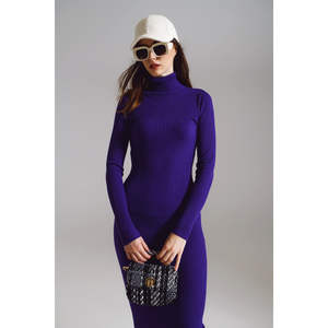 เดรสไหมพรมสีม่วงทรงบอดี้คอน คอเต่า แต่งโครเชต์ สไตล์ลำลอง สำหรับฤดูใบไม้ร่วงและฤดูร้อน ตกแต่งด้วยกระดุม ผลิตจากไนลอนธรรมชาติ - Product Image 2