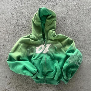 Sudadera con Capucha Personalizada de 500 Gsm con Bordado y Pedrería, Estilo Urbano, Lavado Ácido Desgastado, para Hombre - Product Image 1