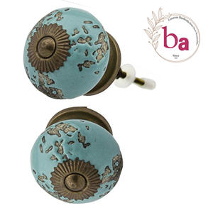 Etched Distressed Teal Ceramic Knobs Modern <b>Cabinet</b> Drawer <b>Door</b> <b>Handle</b> & Pull for Wardrobe <b>Kitchen</b> Bedroom Bathroom - Product Image 1
