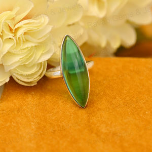 Anillo de Plata de Ley 925 Más Vendido para Mujer, Fluorita Verde Cuarzo de 10x30 mm, Engaste de Bisel Marquesa, Estilo Vintage, Hecho a Mano, Rodio - Product Image 6