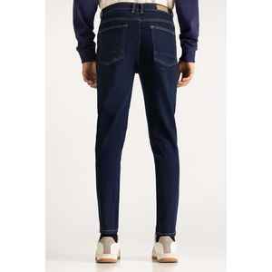 กางเกงยีนส์วินเทจทรงขาบานสไตล์ฮิปฮอป Y2K รุ่น MN-JNS-WS24-018B เอวสูง สีเข้ม ยีนส์เดนิมย้อมสีพื้นแบบเรียบ ดีไซน์ปะติดปะต่อ เหมาะสำหรับฤดูหนาว - Product Image 4