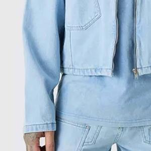 Veste à capuche streetwear personnalisée pour hommes nouveau design hiver à la mode 100% coton denim motif uni avec fermeture éclair - Product Image 3