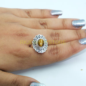Handmade 925 Sterling Silver Natural Tiger Eye Gemstone <b>Ring</b> for Men & Women Oval Cabochon <b>Statement</b> <b>Ring</b> Christmas Gift - Product Image 4