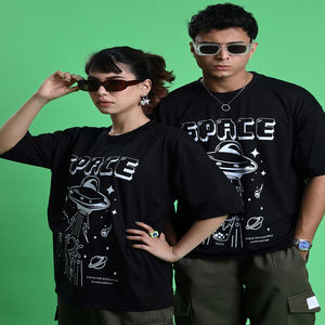 Camiseta con estampado personalizado DTG 300 Gsm, camisetas de gran tamaño para parejas, camiseta de punto informal Unisex con cuello redondo, 100% algodón - Product Image 4